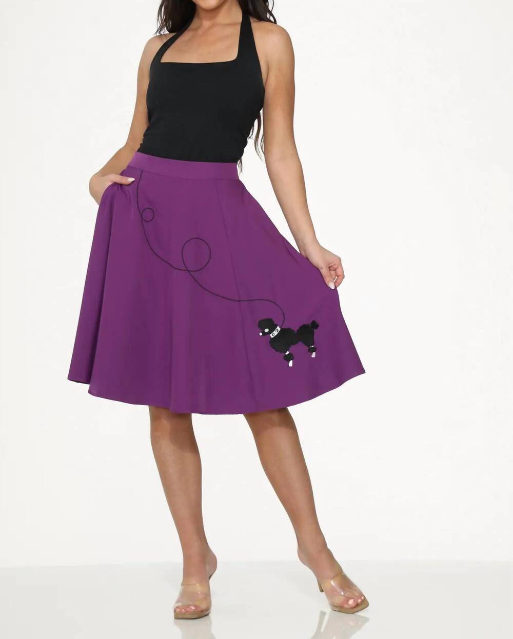 NEW ORCHID BLOOM embroidered poodle swing skirt in purple